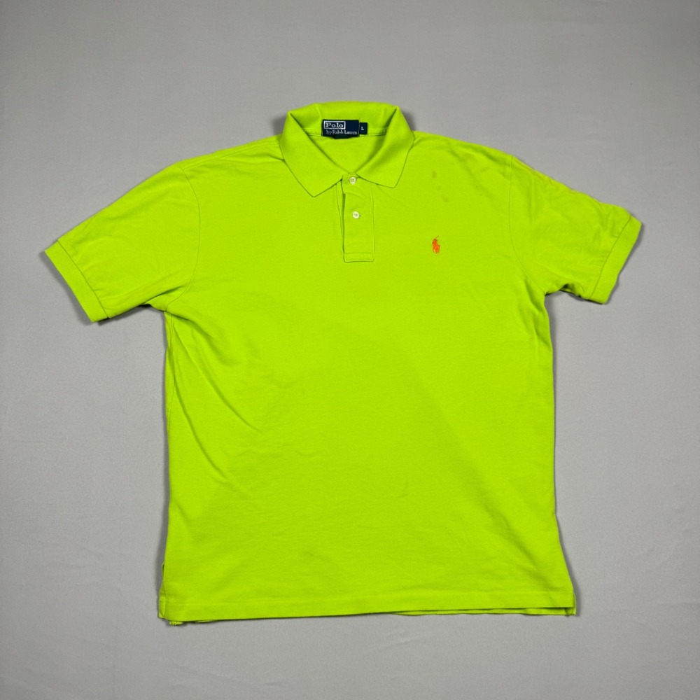 Polo Ralph Lauren Shirt Mens Large Neon Lime Green Pique Short Sleeve Pony Logo